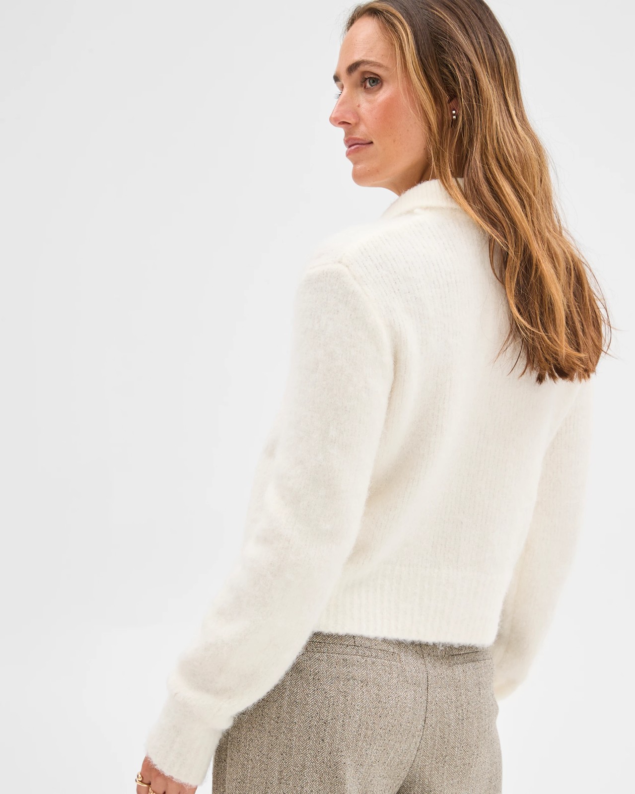 Preview Plush Button Through Collared Cardigan - Cloud Dancer 6 of 6