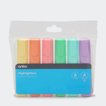Pastel Highlighters, 6 Pack - Anko