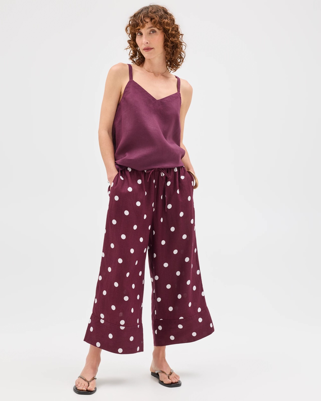 European Linen Cropped Pants - Merlot Spot 3 of 5