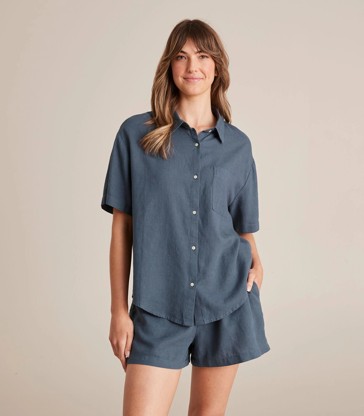 Linen Blend Shorts and Shirt Sleep Pyjama Set