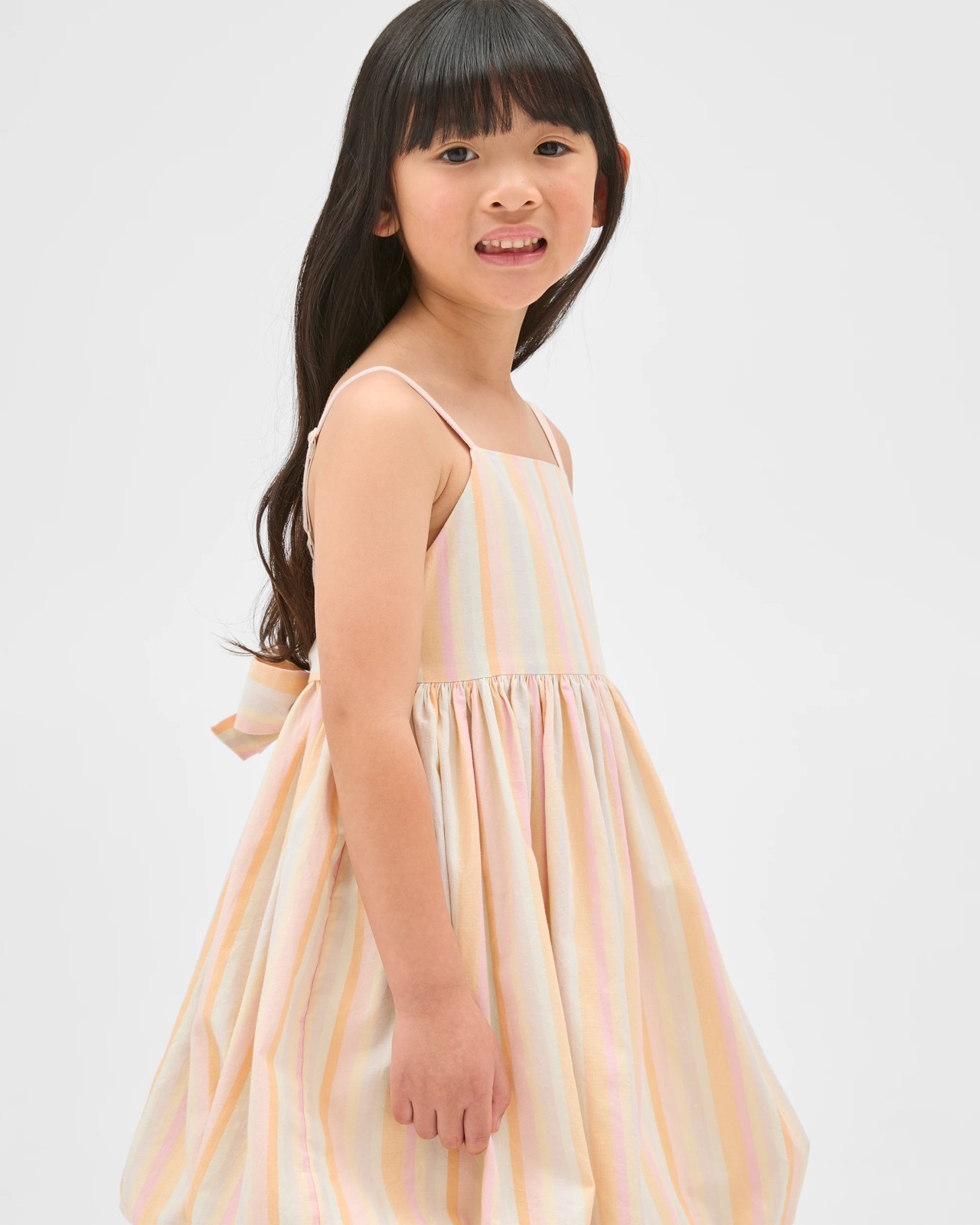 Cotton Woven Sleeveless Balloon Dress - Multi Stripe 3 of 3