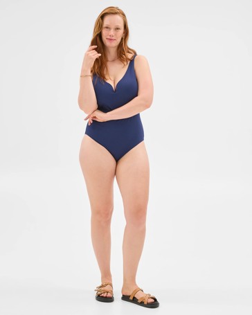 Plunge Smooth Honeycomb One Piece Bathers - Shape Your Body