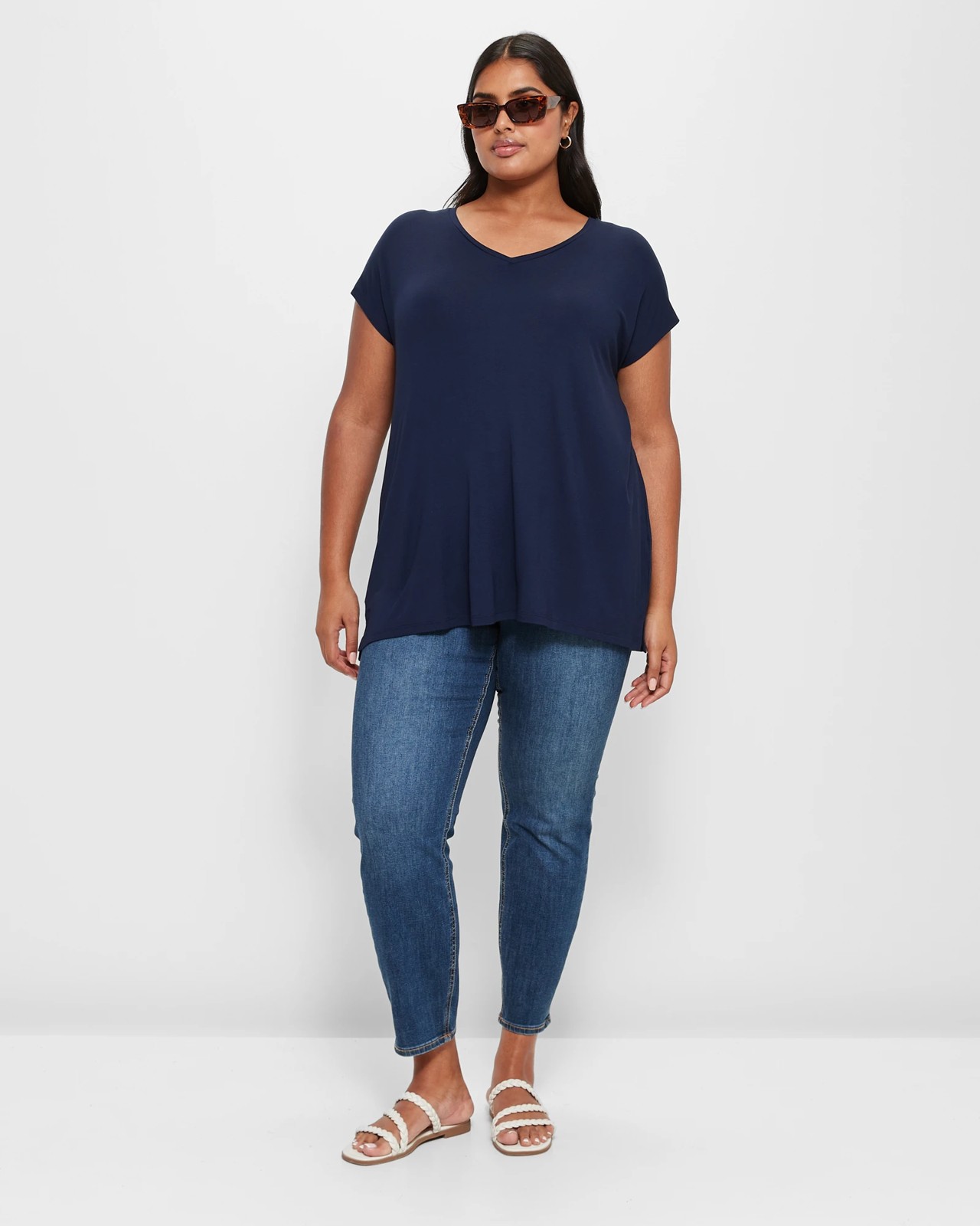 Plus Size V-Neck T-Shirt - Navy Blue | Target Australia