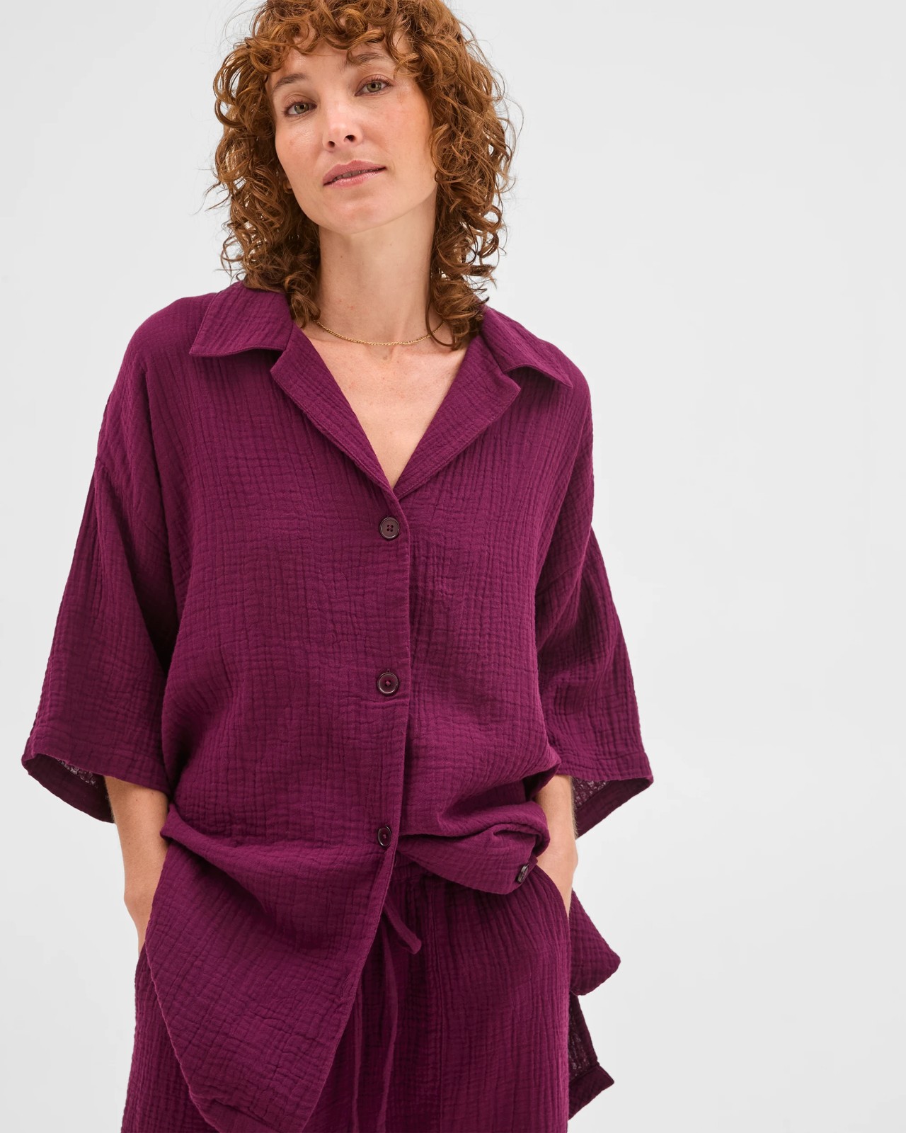 Resort Australian Cotton Oversized Short Sleeve Shirt - Deep Plum 2 of 6