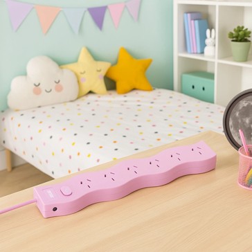 Arlec 6 Outlet Wave Master On/Off Switch Powerboard - Pink
