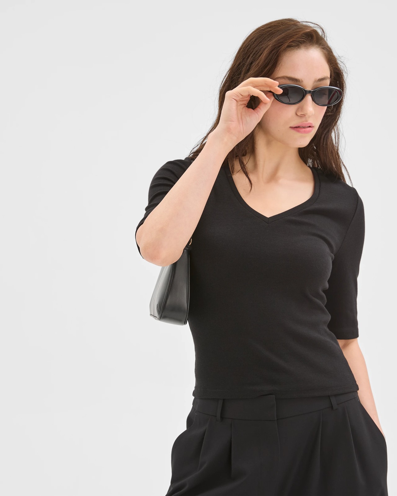 Lily Loves V-Neck Elbow Sleeve T-Shirt - Black 2 of 5