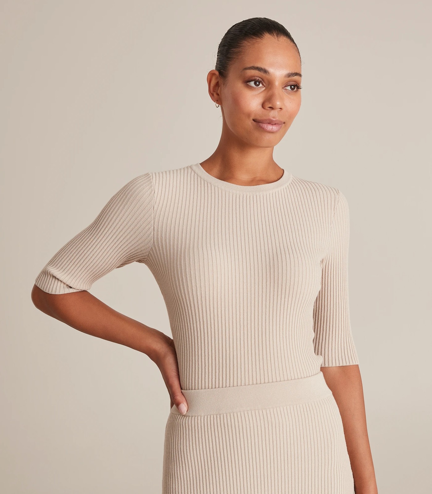 Preview Elbow Sleeve Rib Knit Top | Target Australia