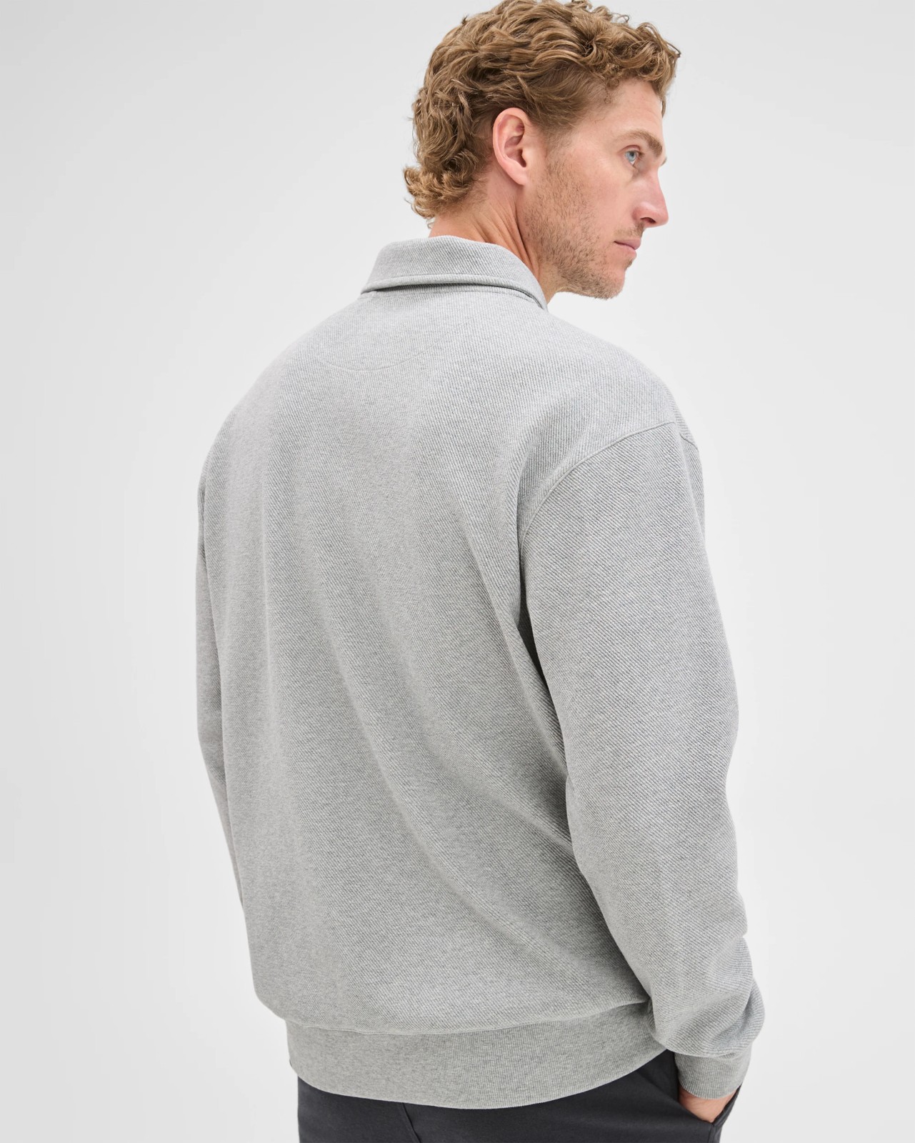 Australian Cotton Blend Fleece 1/4 Zip Collared Top - Grey Marle 5 of 5