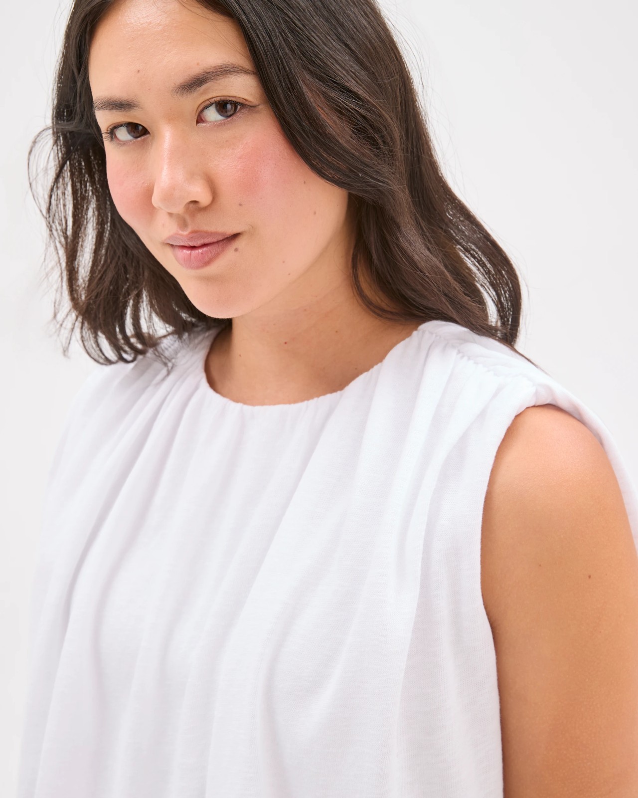 Australian Cotton Blend Sleeveless Bubble Top - White 3 of 5