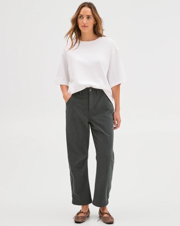 Crop Length Wide Leg Corduroy Pants