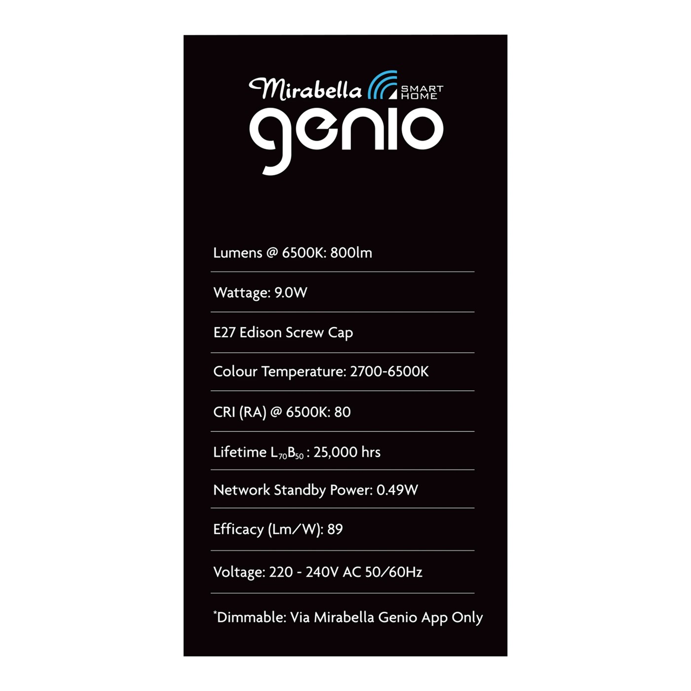Mirabella Genio Wi-Fi Dimmable 9W LED GLS 5 of 5