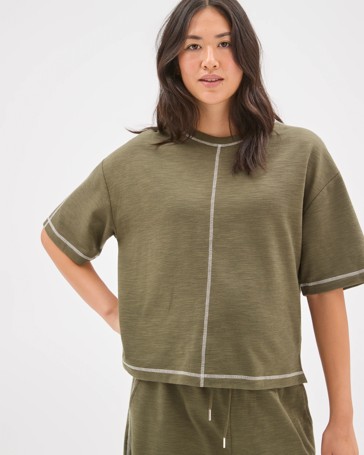 Textured T-Shirt with Contrast Seams