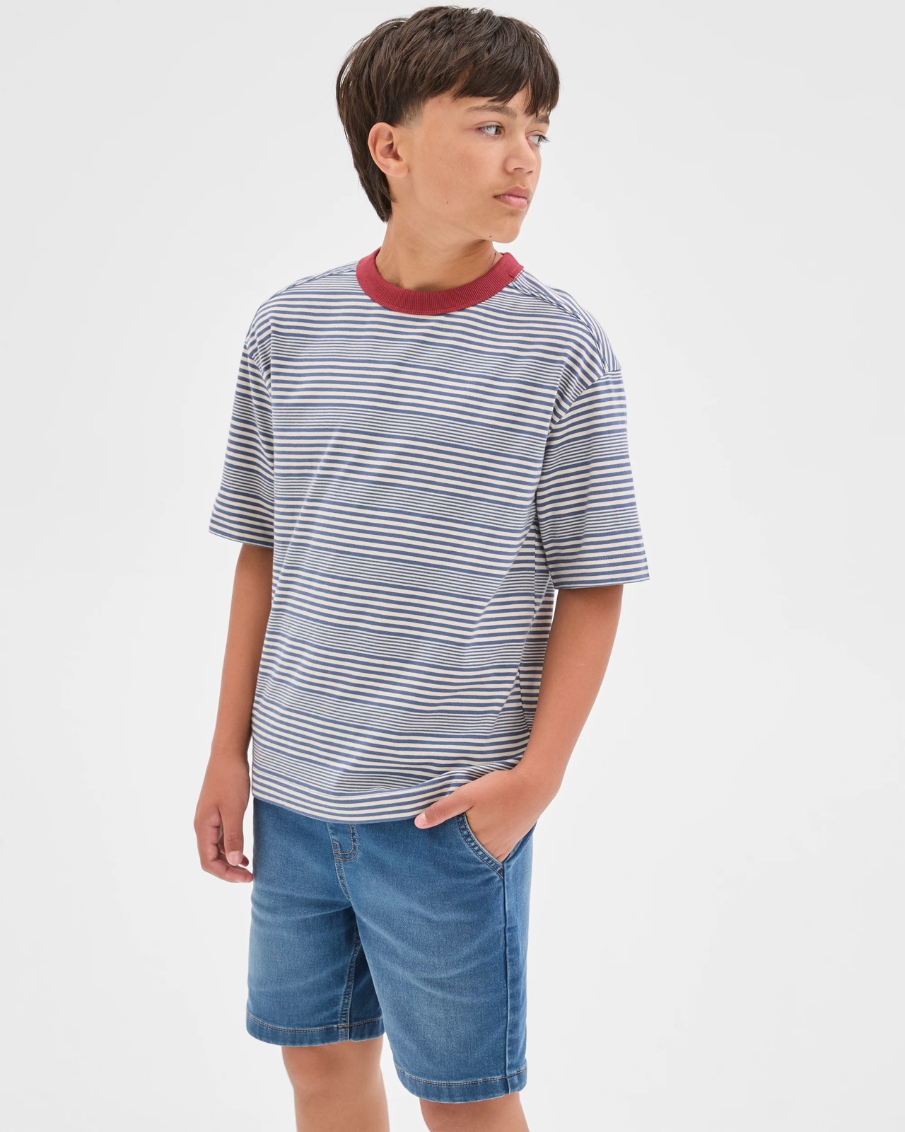 Australian Cotton Oversized Striped T-Shirt - Navy 2 of 6