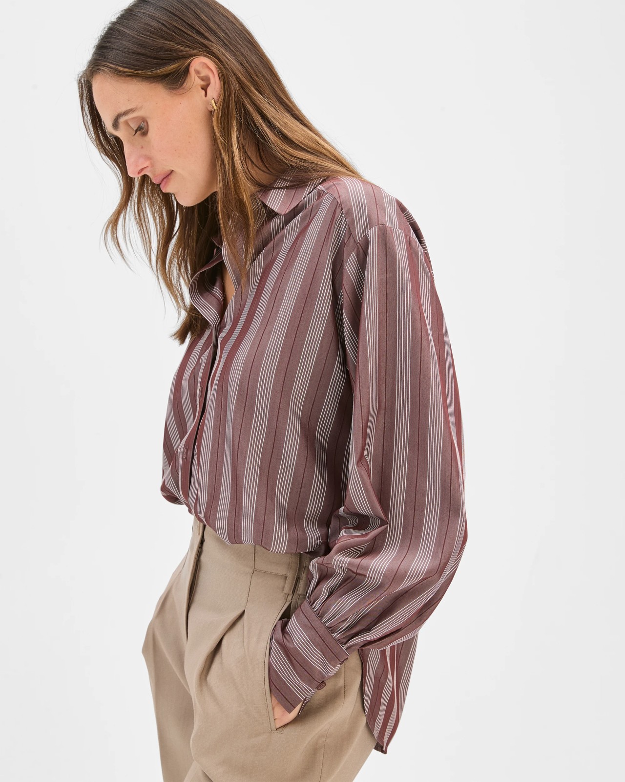 Preview Balloon Sleeve Shirt - Chocolate Stripe 5 of 5