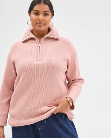 Plus Size Australian Cotton Blend 1/4 Zip Jumper