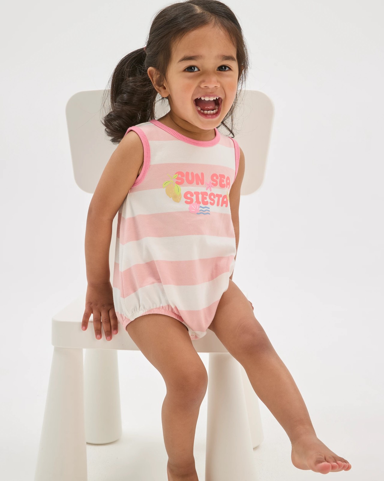 Baby Organic Cotton Sleeveless Bubble Bodysuit - Siesta Stripe Pink 3 of 6