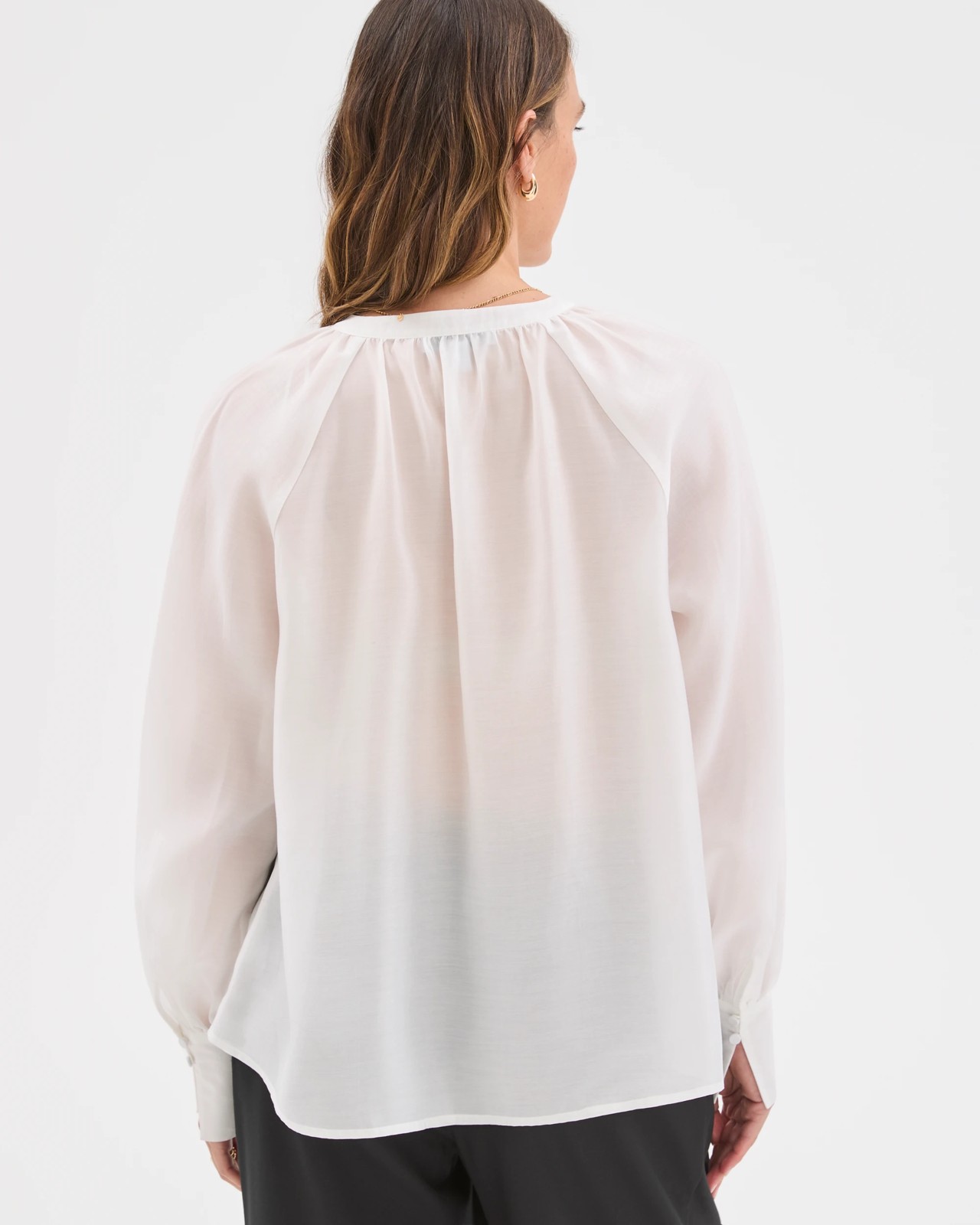 Preview Long Sleeve Tie Cuff Detail Blouse - Cloud Dancer 6 of 6