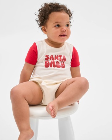 Baby Organic Cotton Christmas  Santa Baby Print Bodysuit