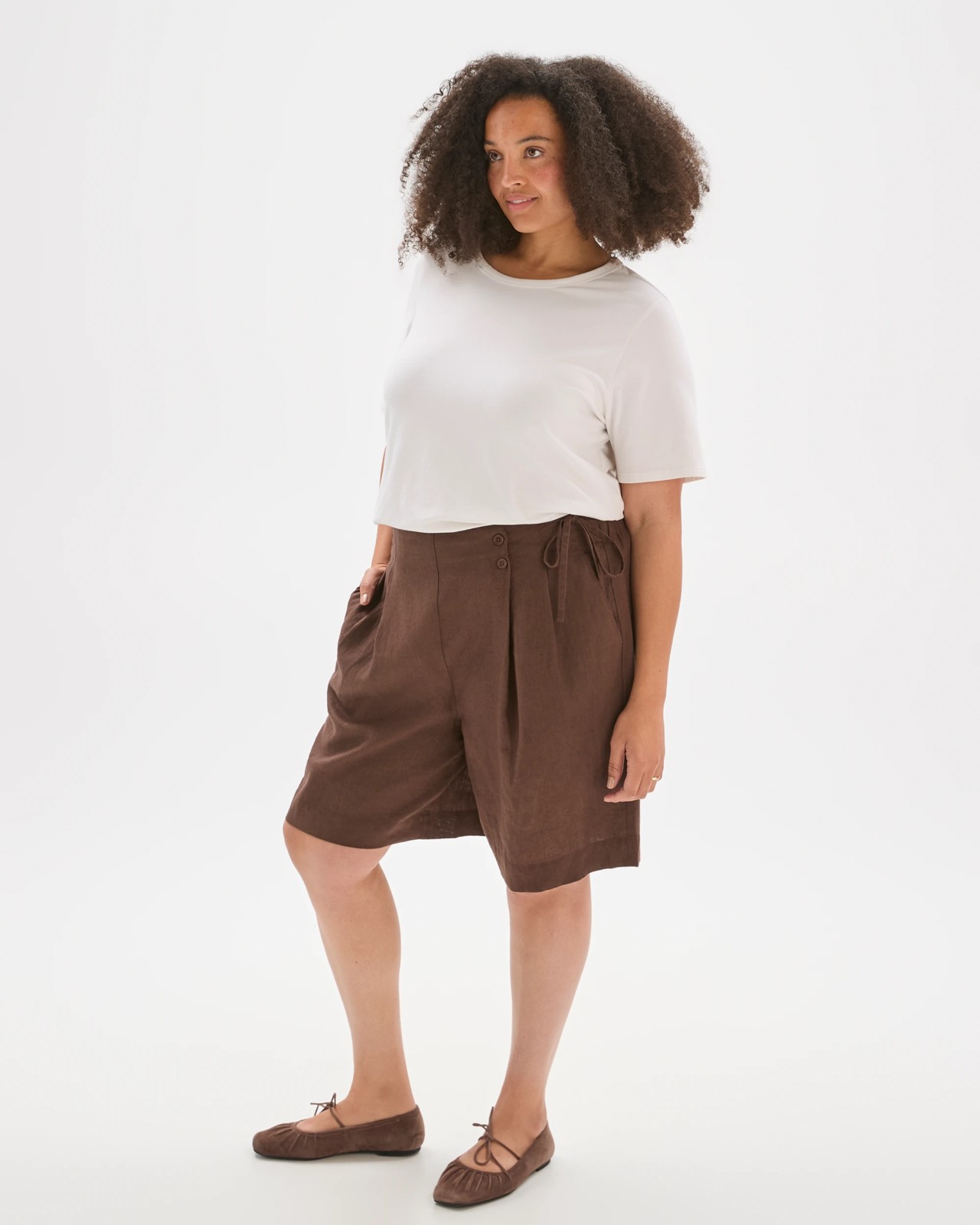 Plus Size European Linen Wrap Shorts 2 of 5