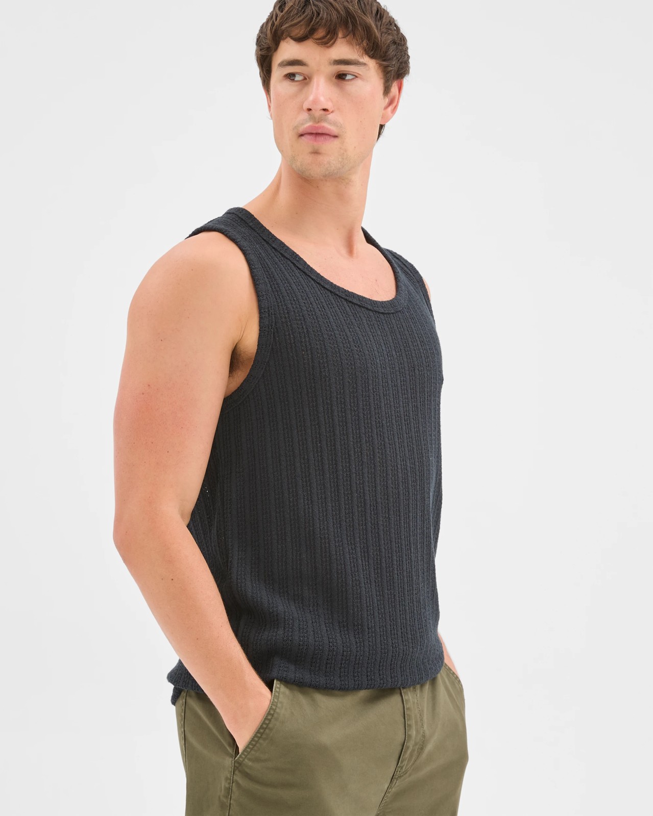 Commons Australian Cotton Blend Textured Tank Top - Black 3 of 6