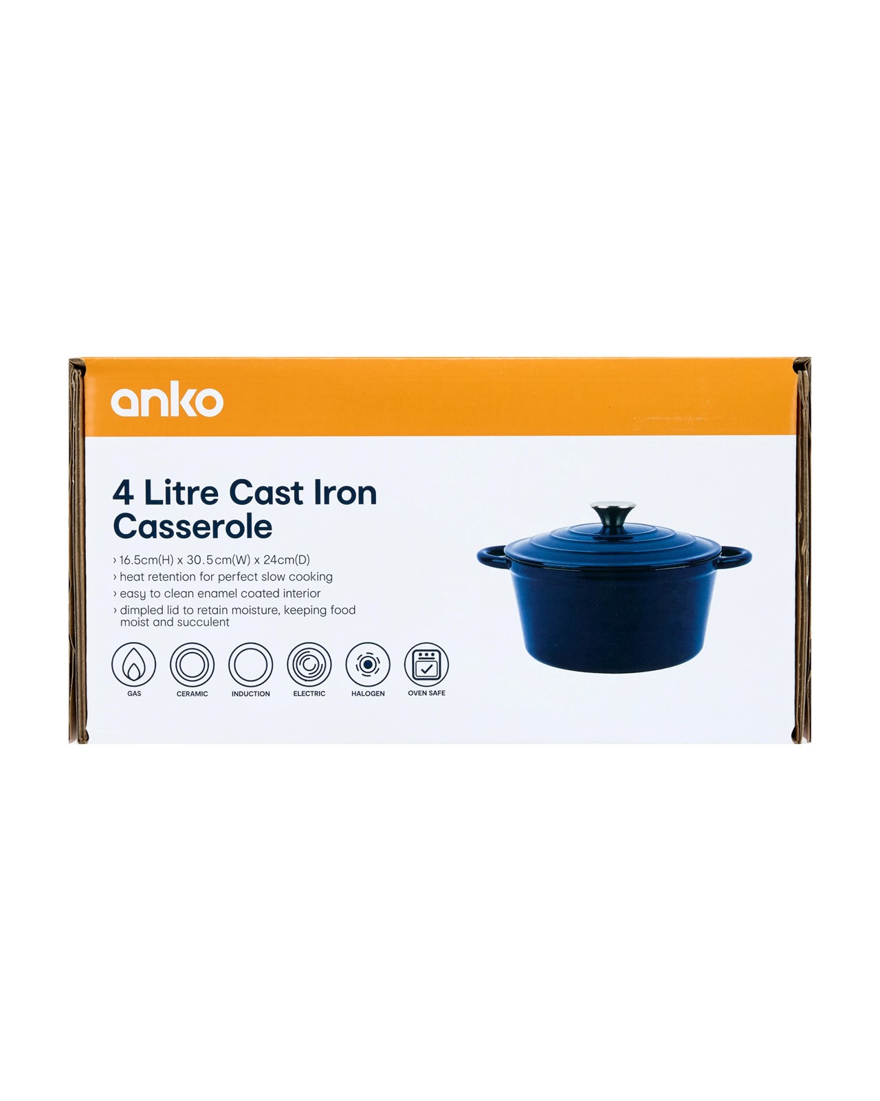 Anko 4L Cast Iron Casserole - Navy 6 of 6