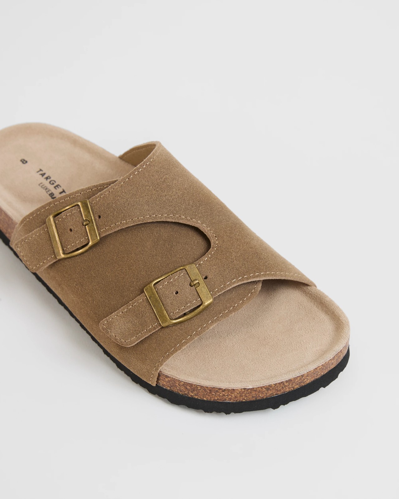 Broad Suede Leather Moulded Cork Slides - Taupe Suede 3 of 3