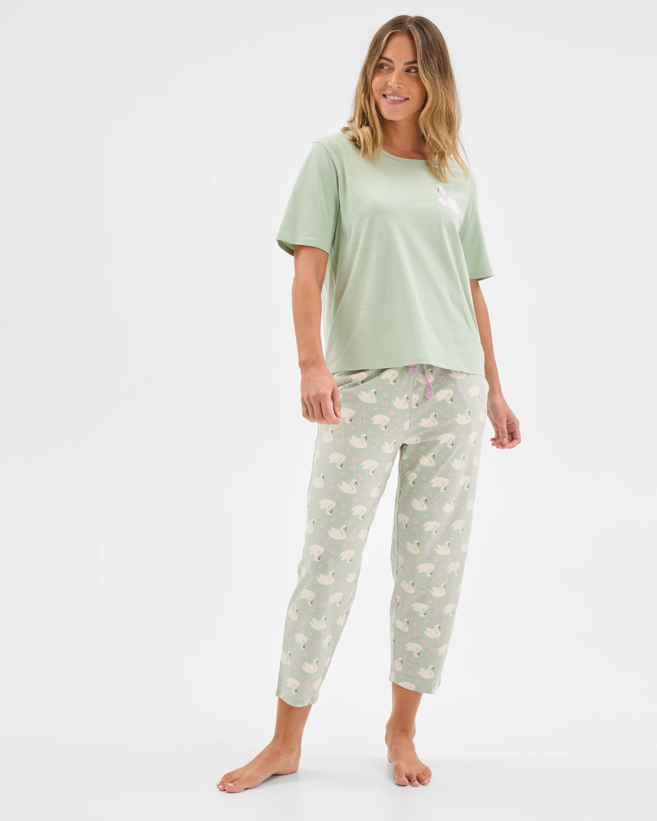 Australian Cotton Printed Sleep Top - Swan 2 of 6