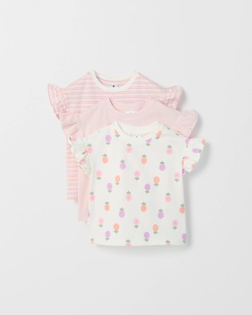 Baby Organic Cotton 3 Pack Ruffle Sleeve T-Shirts