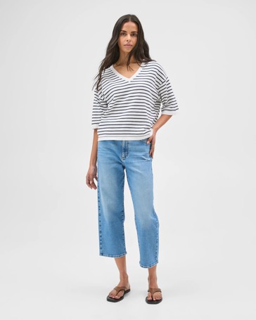 Australian Cotton Blend Boxy V-Neck Knitted T-Shirt