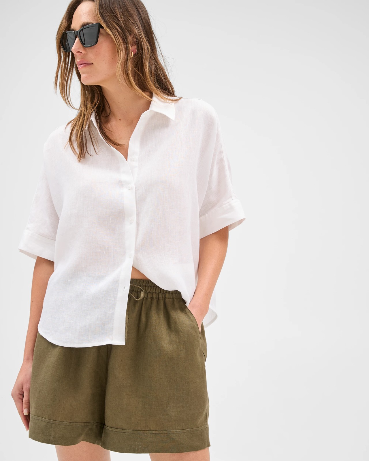 European Linen Pull On Shorts - Dusty Moss 2 of 5