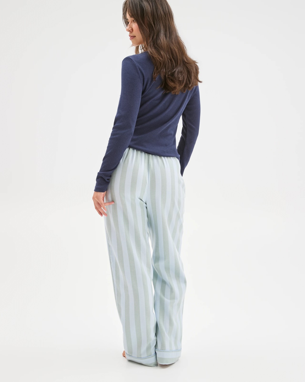 Australian Cotton Flannelette Wide Leg Sleep Pants - Green Stripe 5 of 5