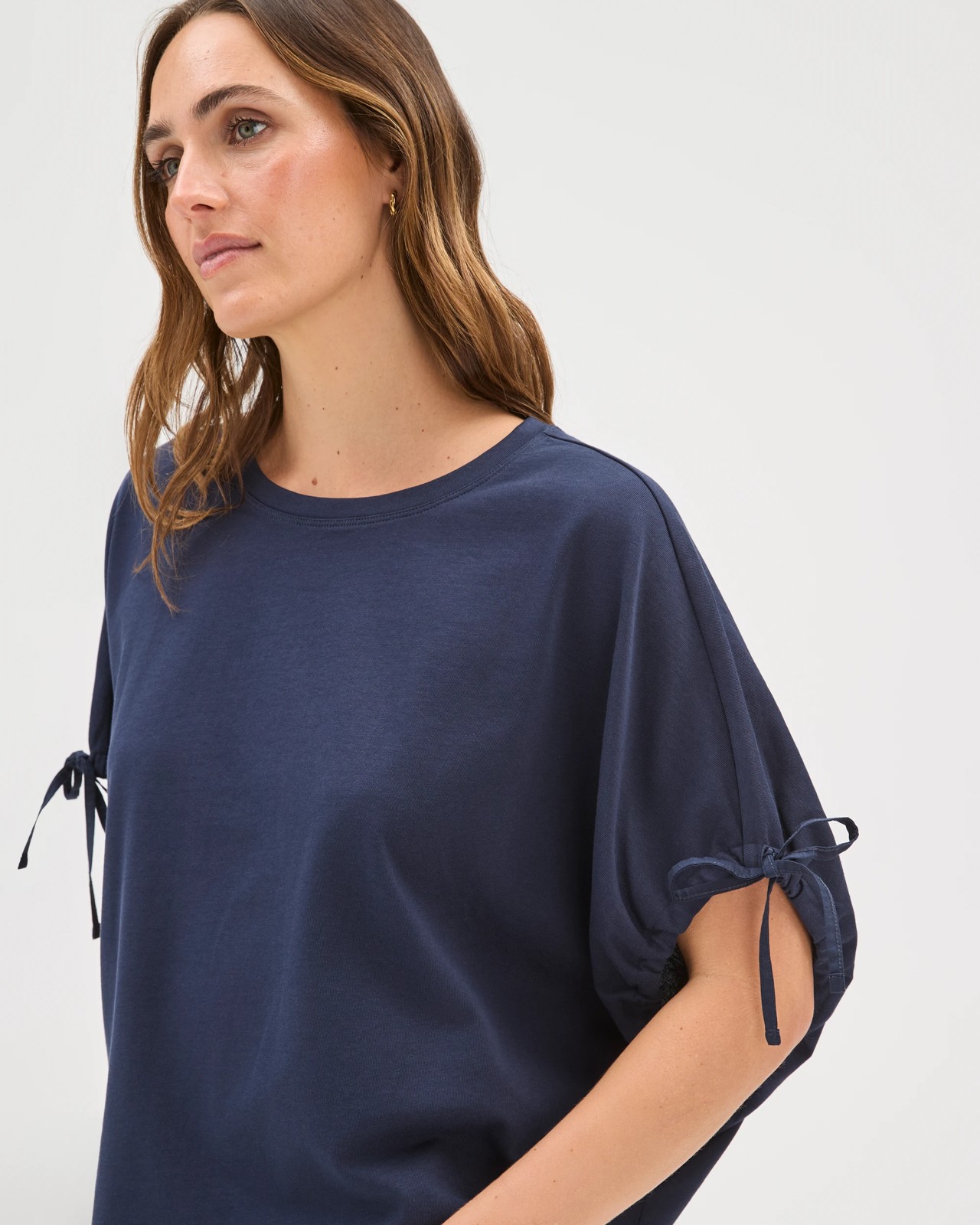 Australian Cotton Gathered Sleeve Cocoon T-Shirt - Navy 4 of 5