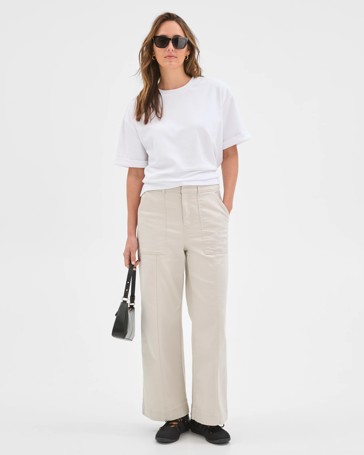 Australian Cotton Blend Stretch Twill Wide Leg Pants