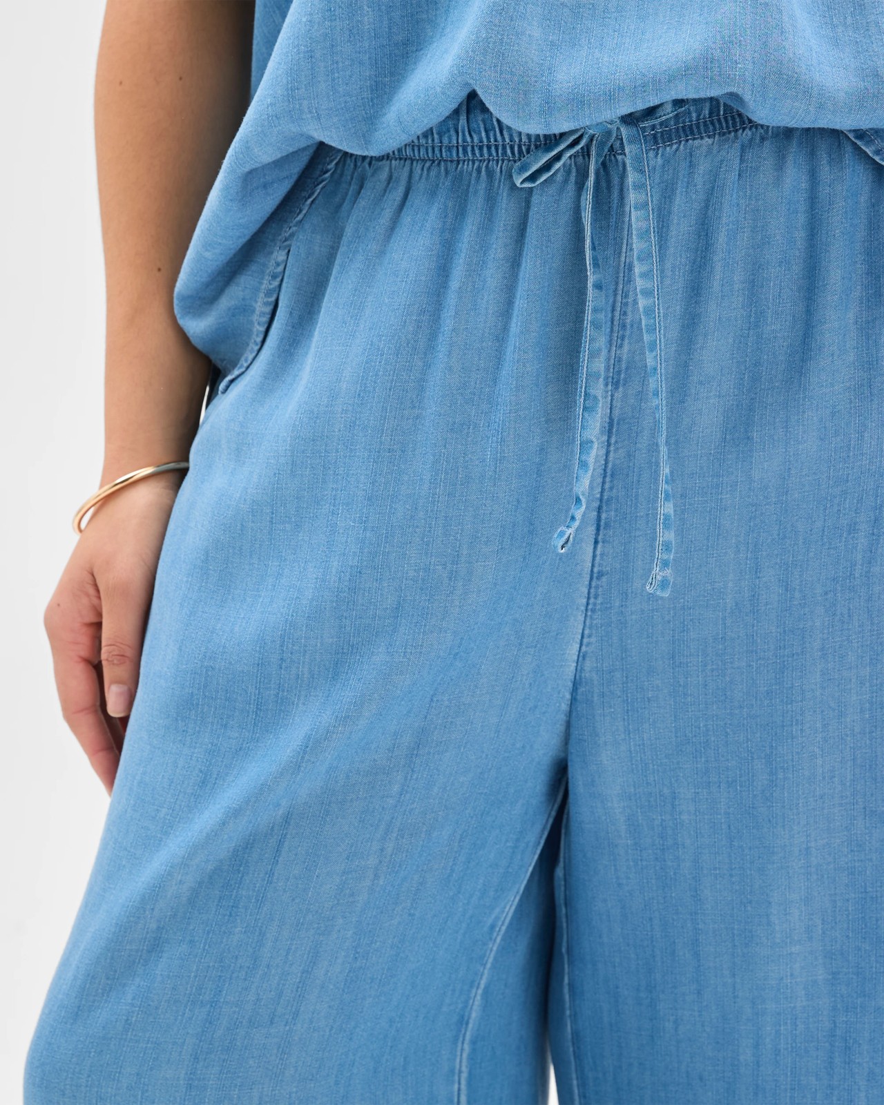 Plus Size Lyocell Crop Chambray Wide Leg Pants 4 of 5