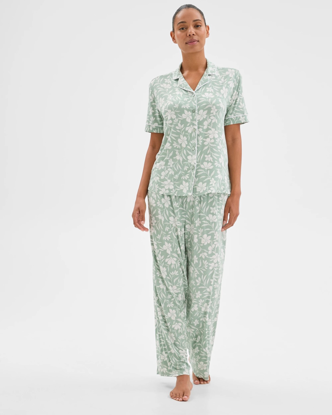 Soft Comfort Bamboo Full Length Pyjama Set - Green Floral 3 of 6