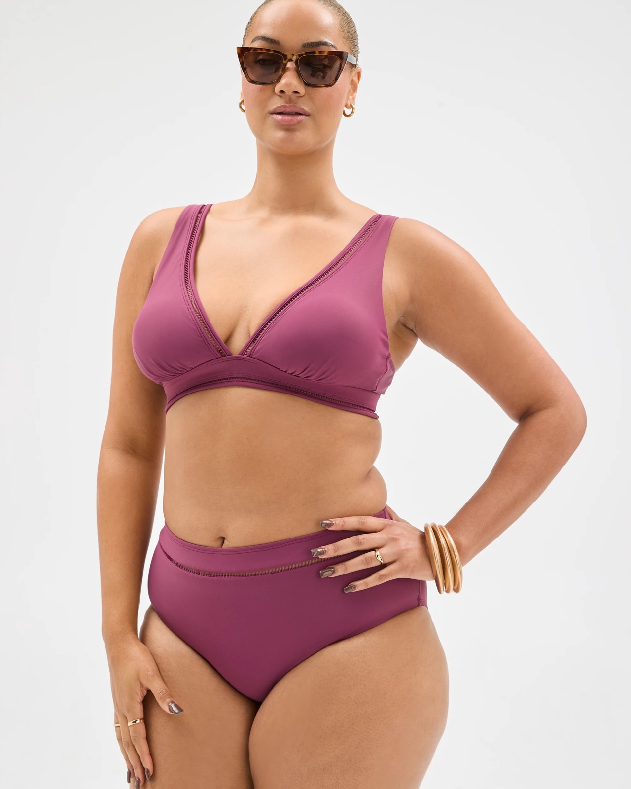 Shape Your Body Resort Ladder Trim V Neck Matte Micro Swim Bikini Top - Fig 3 of 5