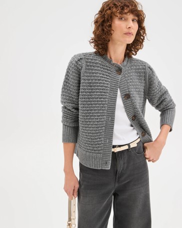 Basket Stitch Ruffle Neck Cardigan