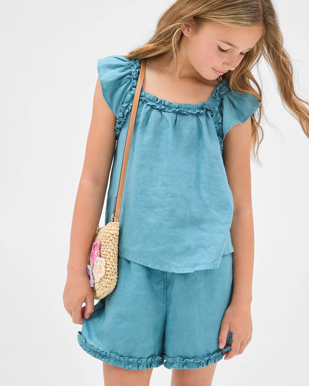 European Linen Flutter Sleeve Tank Top - Blue 3 of 5