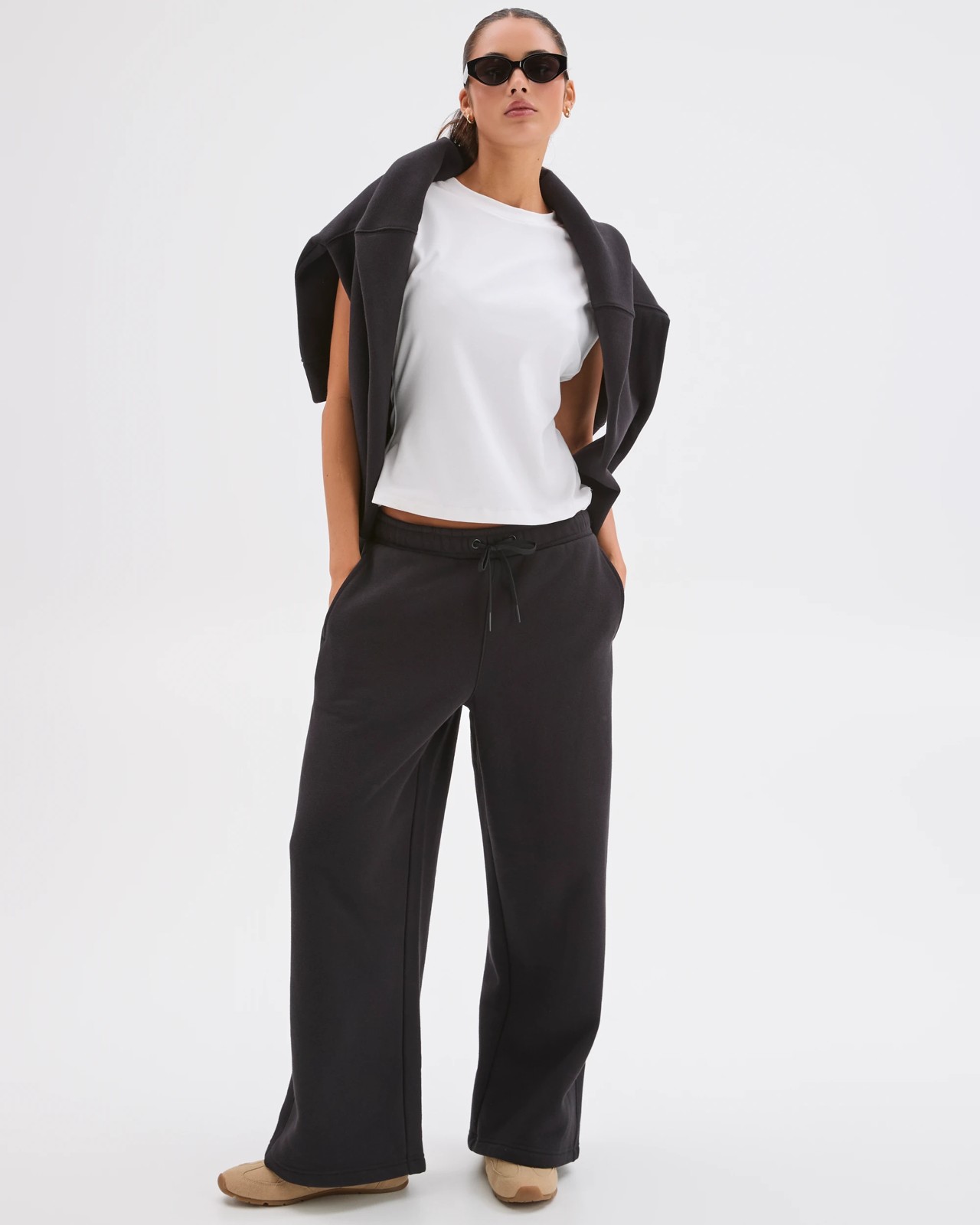 Lily Loves Australian Cotton Blend Wide Leg Trackpants - Black 3 of 6