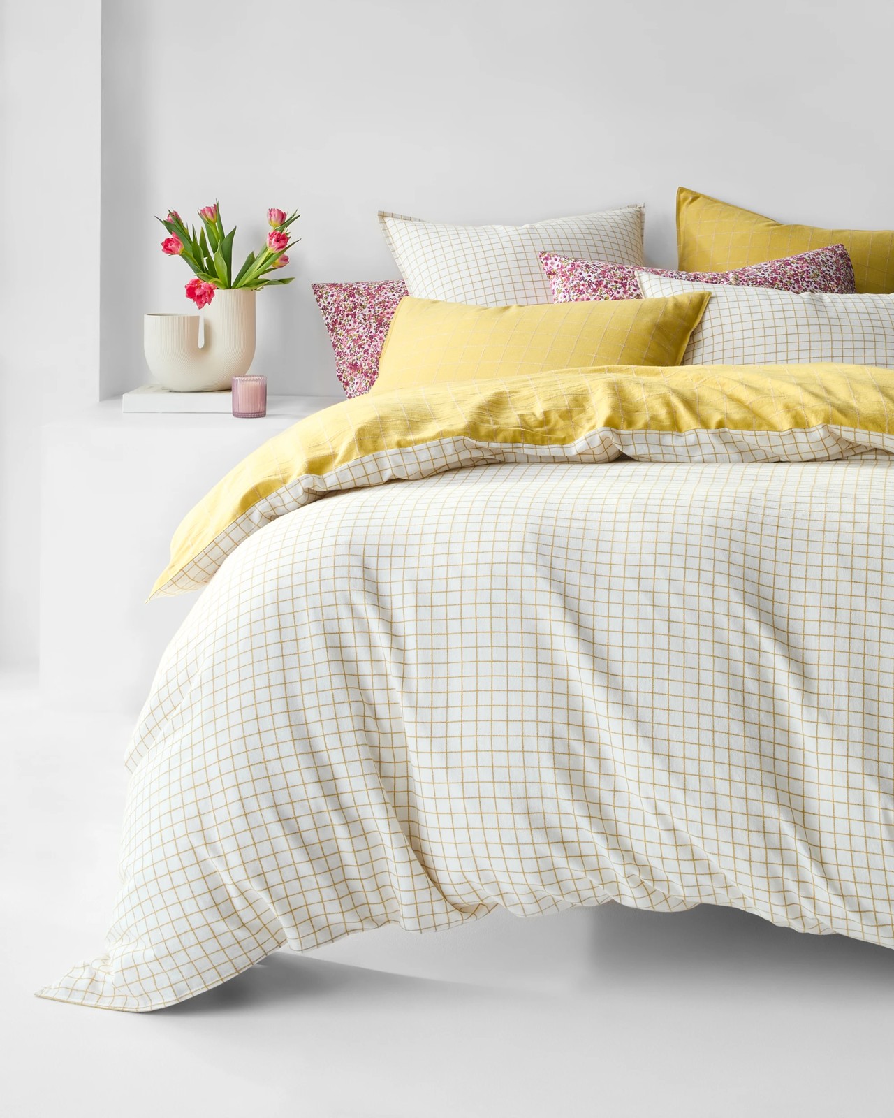 Check Linen/Cotton Quilt Cover Set 4 of 5