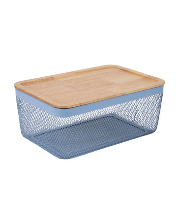 Anko Large Basket with Wooden Lid - Blue