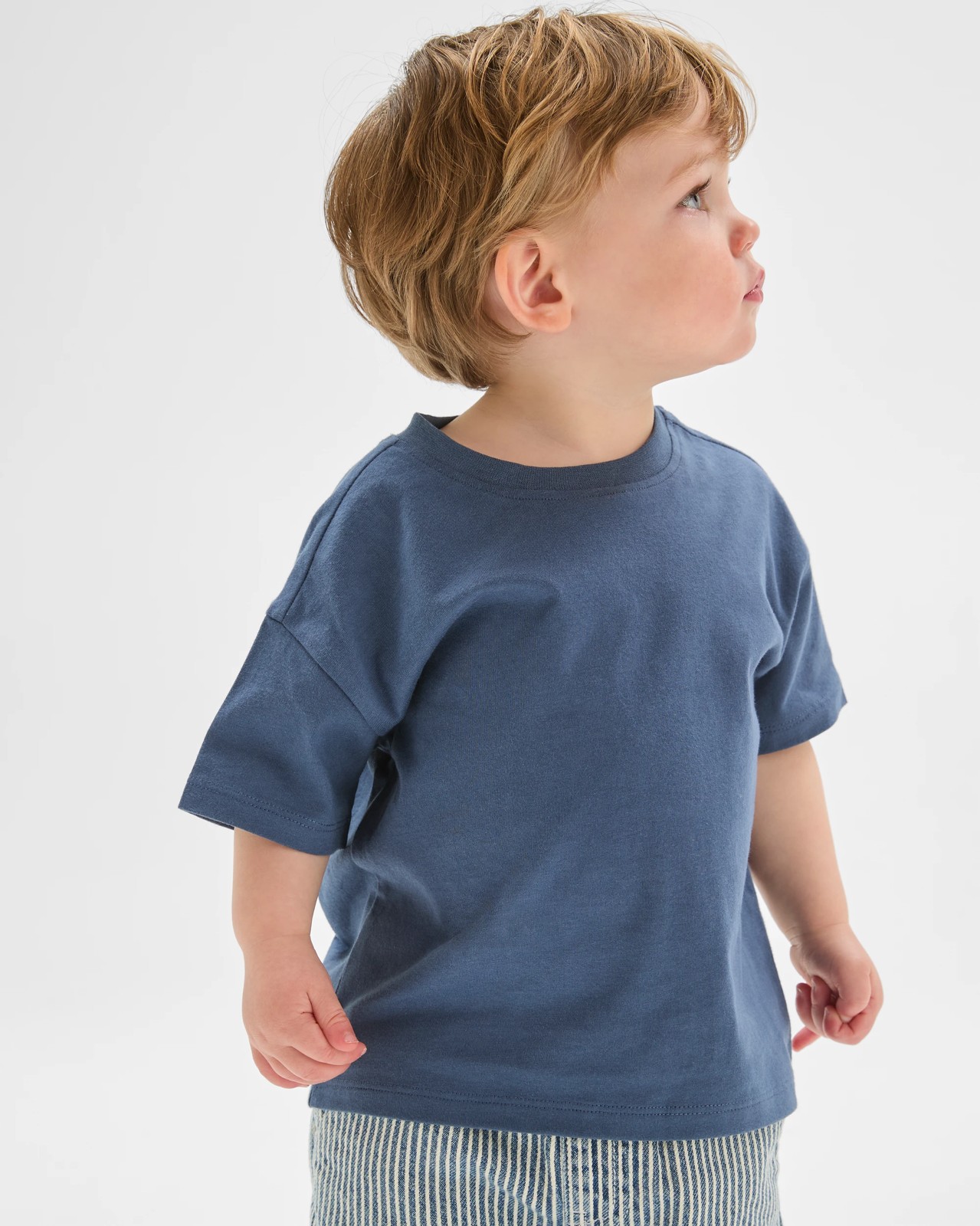 Baby Organic Cotton 3 Pack Relaxed T-Shirts - Navy Stripe/White 3 of 5