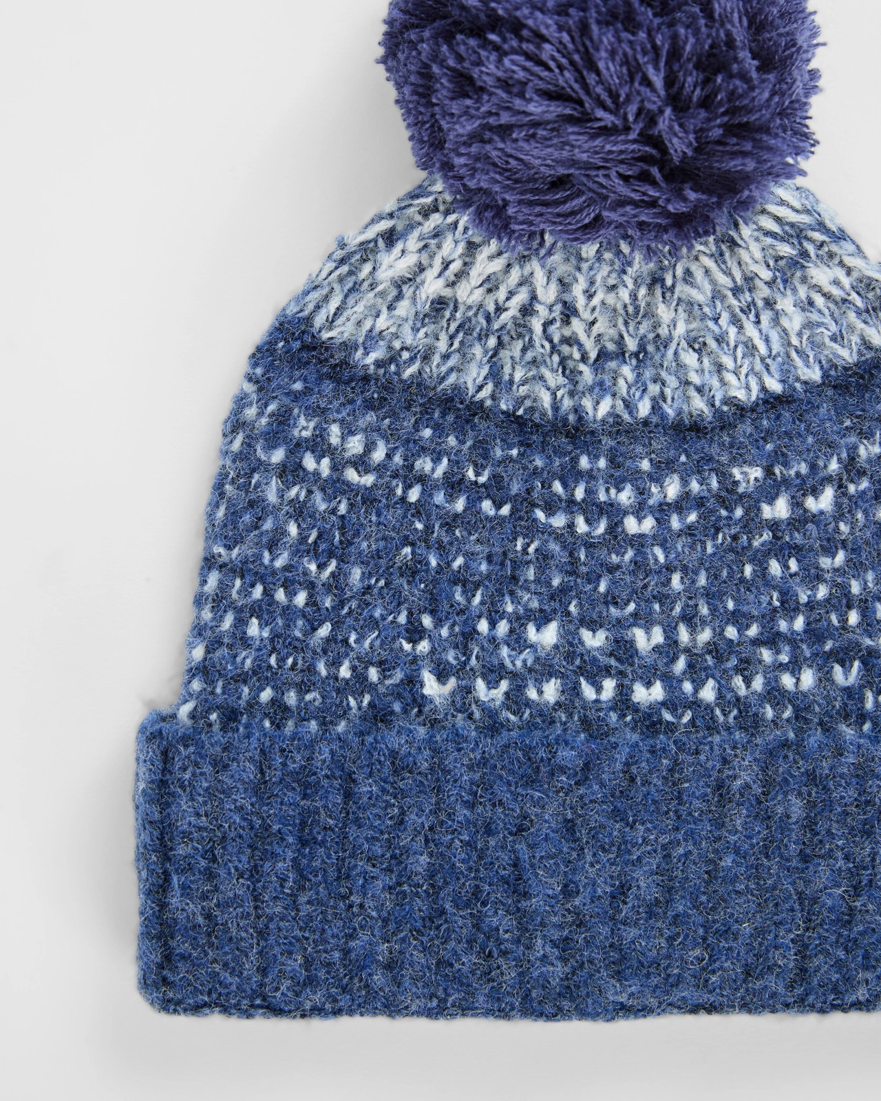 Patterned Pom Pom Beanie - Navy 2 of 2