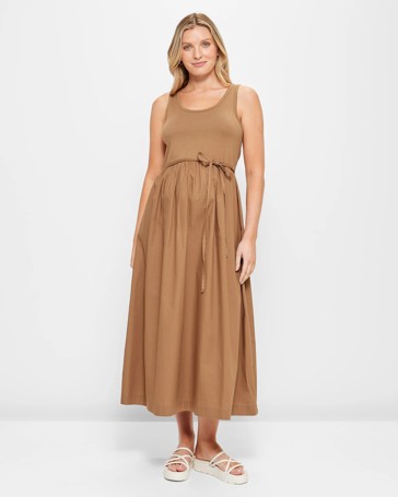 Maternity Poplin Knit Midi Dress