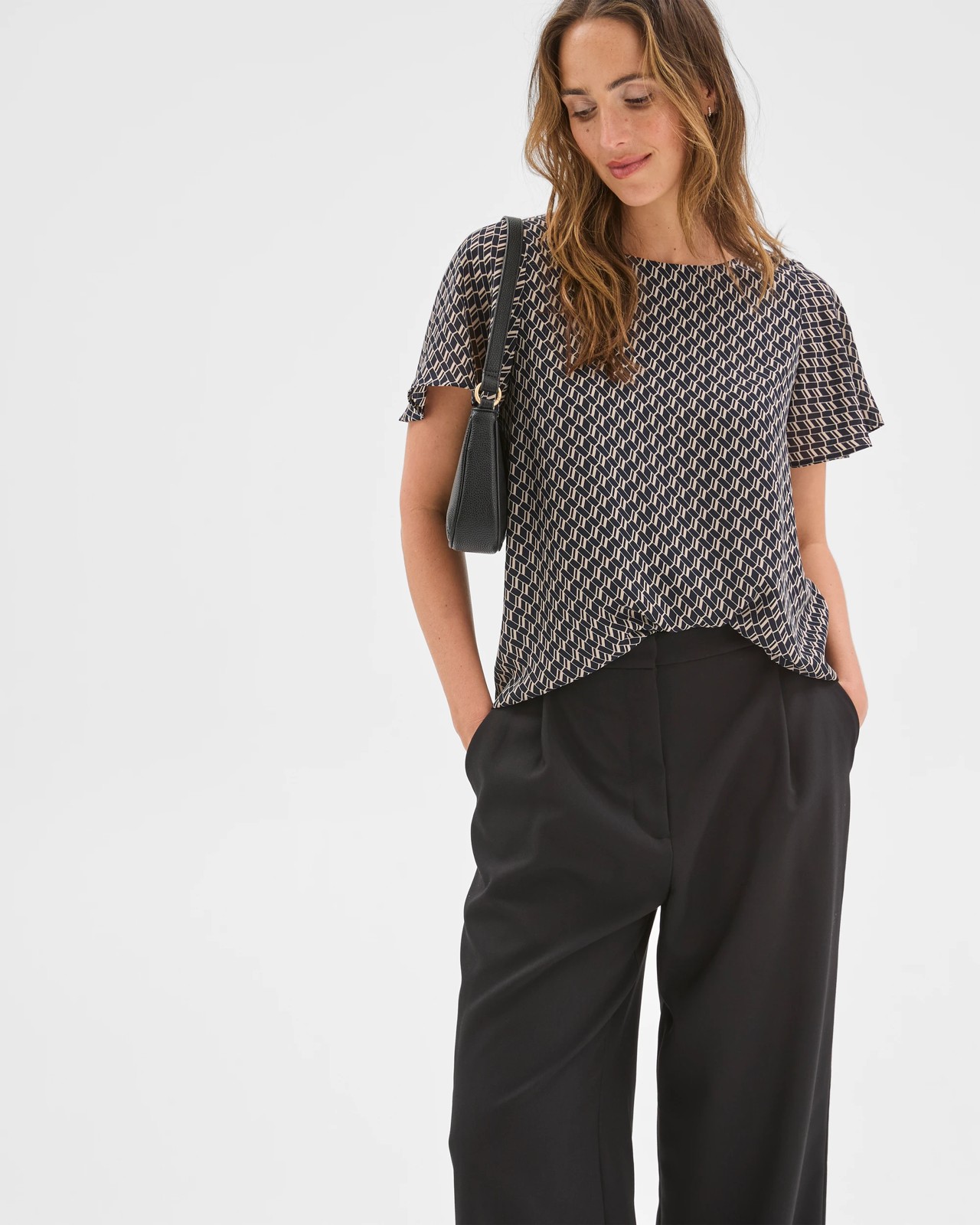 Preview Ella Crew Neck Blouse - Ink Navy Geo 2 of 5