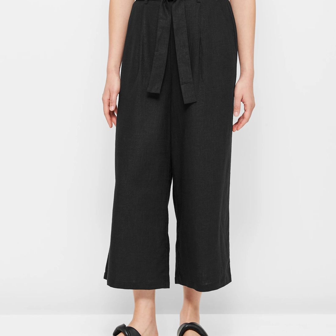 Linen Blend Wide Leg Culotte Pants - Black | Target Australia