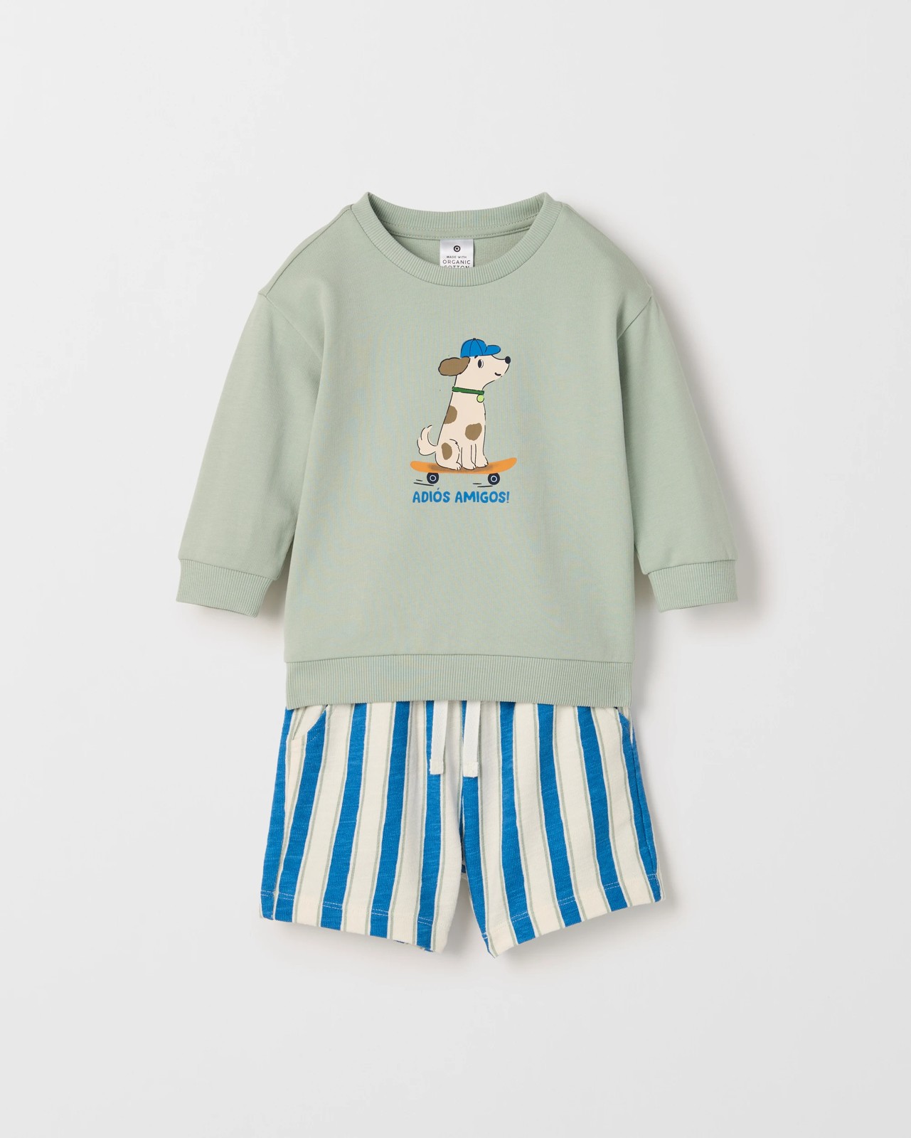 Baby Organic Cotton Jumper and Shorts Set - Sage 4 of 6