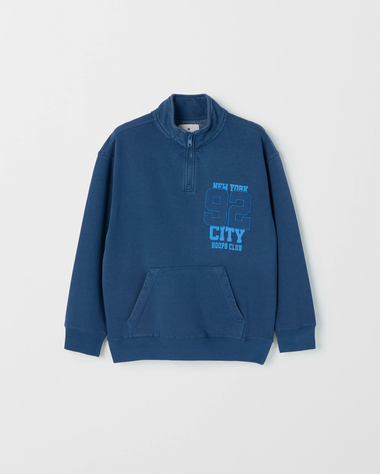 Australian Cotton Blend Quarter Zip Washed Jumper - Blue 5 of 6