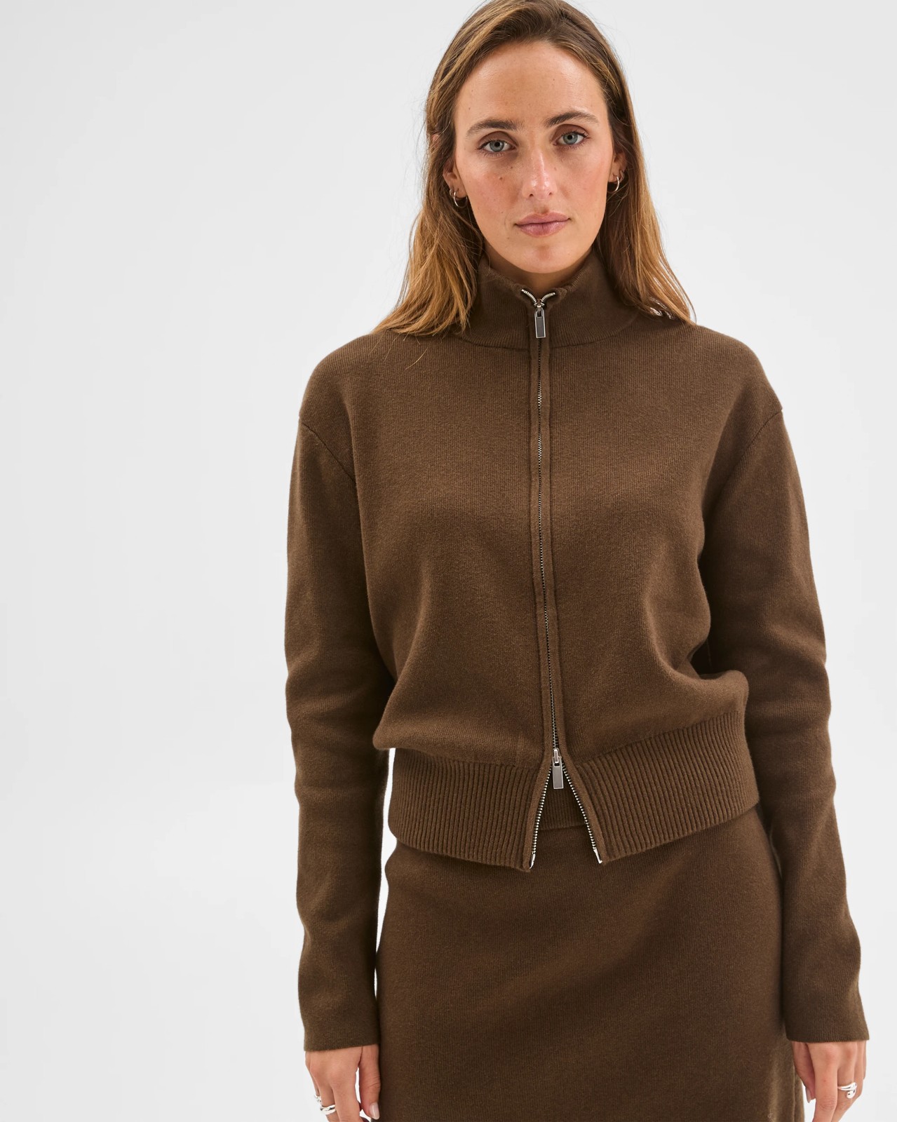 Preview Australian Cotton Blend Polished Knit Bomber Cardigan - Olive 4 of 6