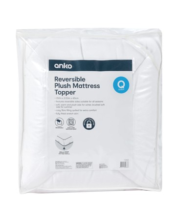 Anko Reversible Plush Mattress Topper, Queen Bed - White